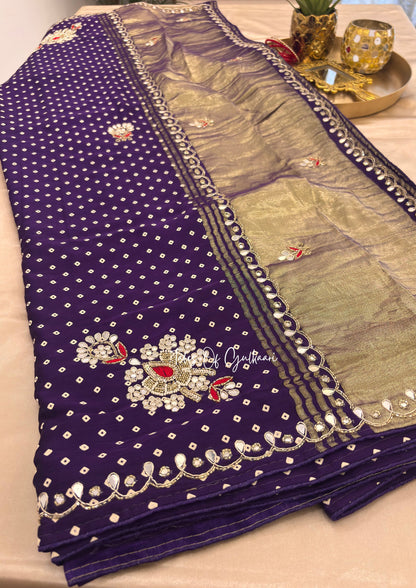 The Rajsi Bandhej - Premium Soft Modal Dola Silk Saree with Lagdi Patta - Purple✨
