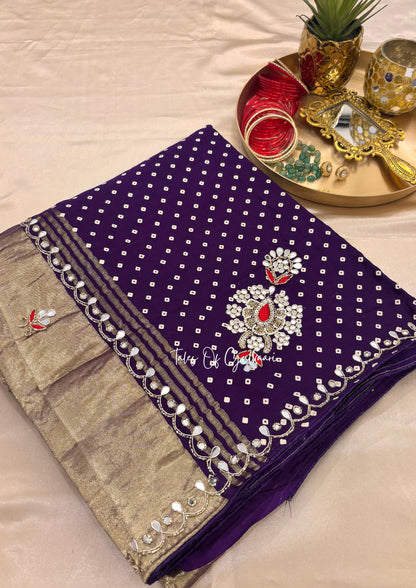 The Rajsi Bandhej - Premium Soft Modal Dola Silk Saree with Lagdi Patta - Purple✨