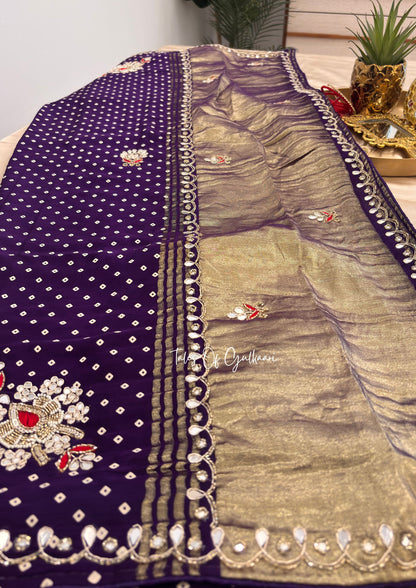 The Rajsi Bandhej - Premium Soft Modal Dola Silk Saree with Lagdi Patta - Purple✨