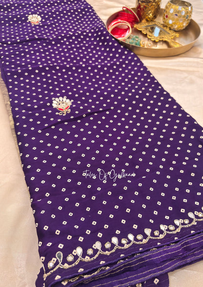The Rajsi Bandhej - Premium Soft Modal Dola Silk Saree with Lagdi Patta - Purple✨