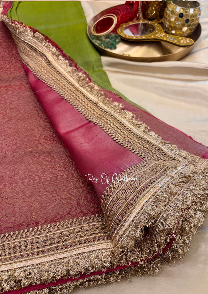 The Green and Dusty Pink Katan Banarasi Silk Nayi-Naveli