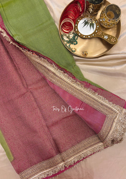 The Green and Dusty Pink Katan Banarasi Silk Nayi-Naveli