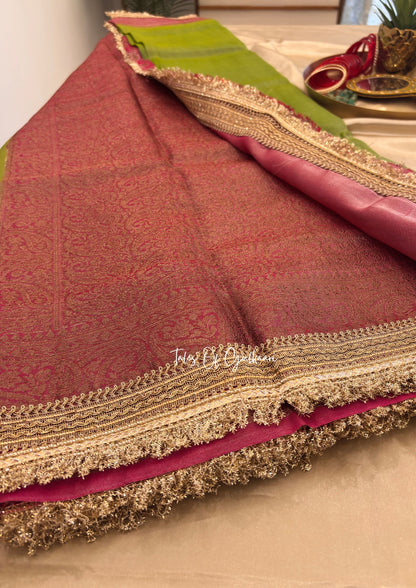 The Green and Dusty Pink Katan Banarasi Silk Nayi-Naveli