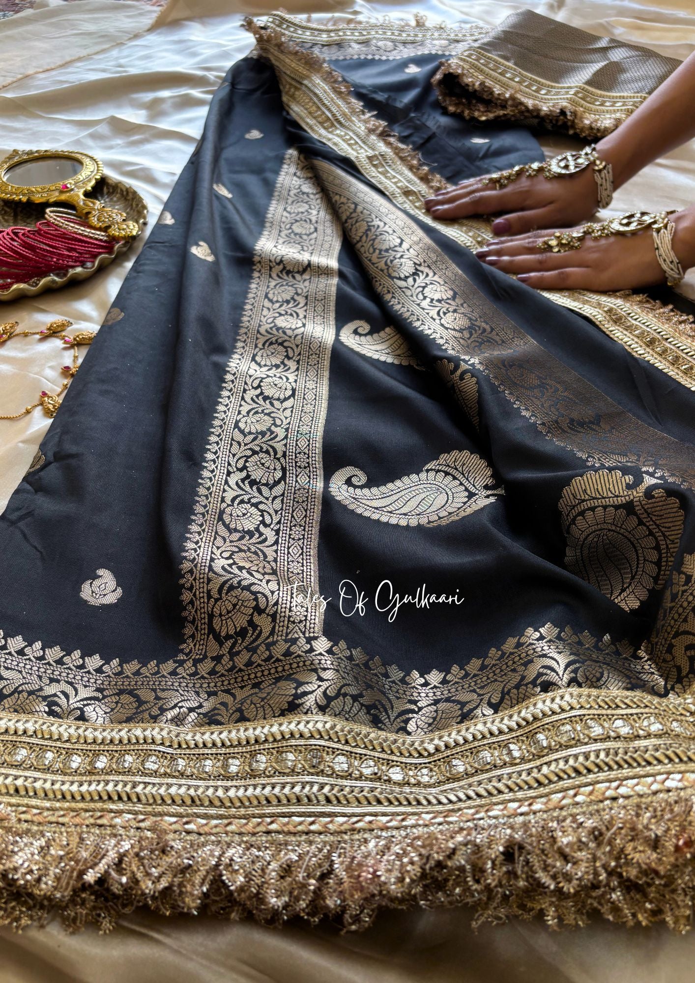 The Nazakat ~ Soft Silk Saree In Black with Lace Work