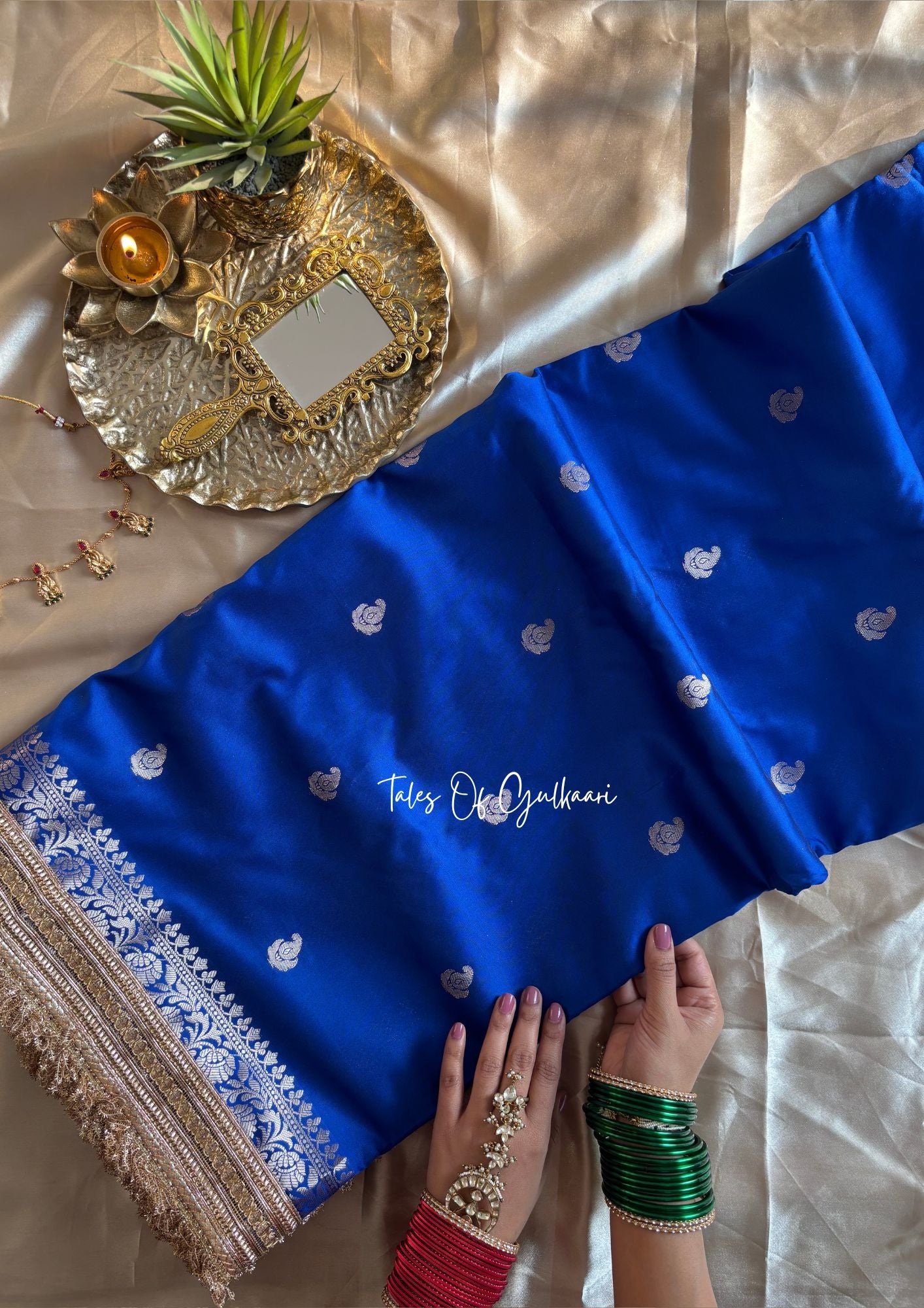The Nazakat ~ Soft Silk Saree In Blue with Lace Work