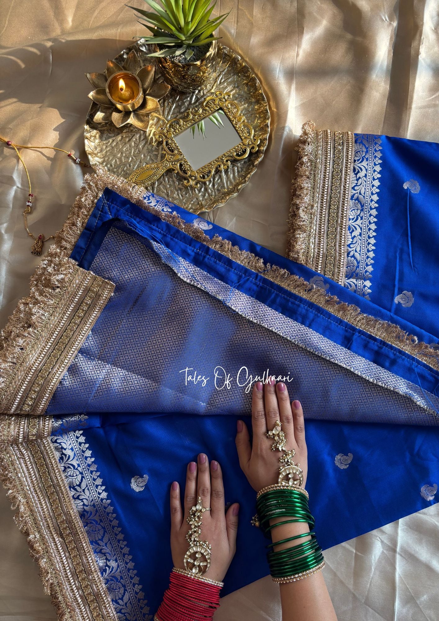 The Nazakat ~ Soft Silk Saree In Blue with Lace Work