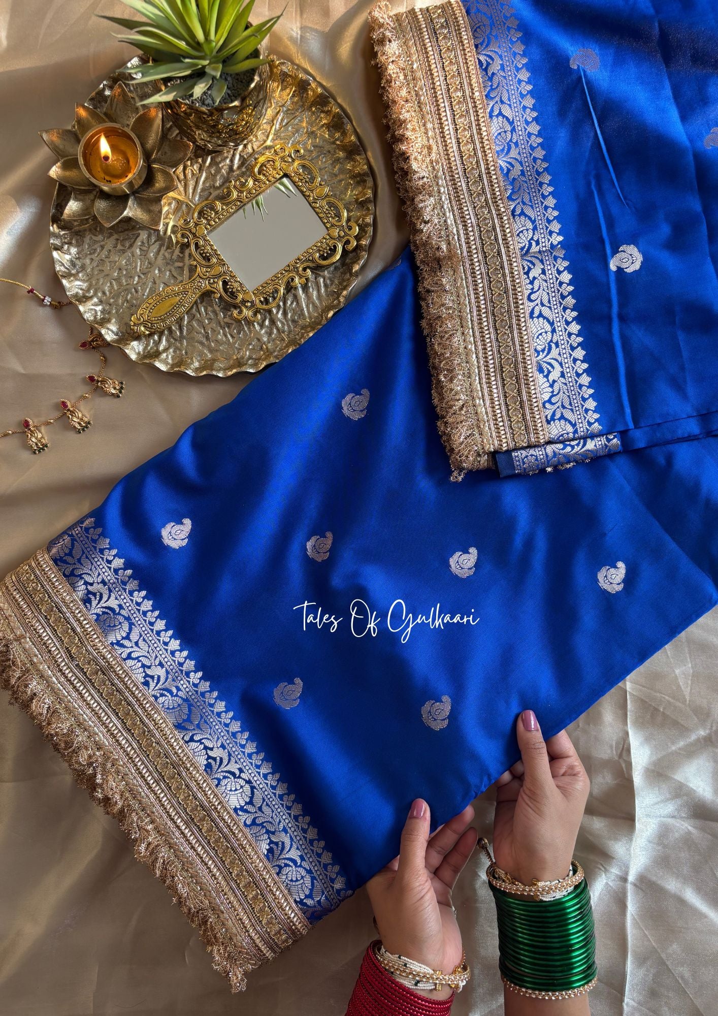 The Nazakat ~ Soft Silk Saree In Blue with Lace Work