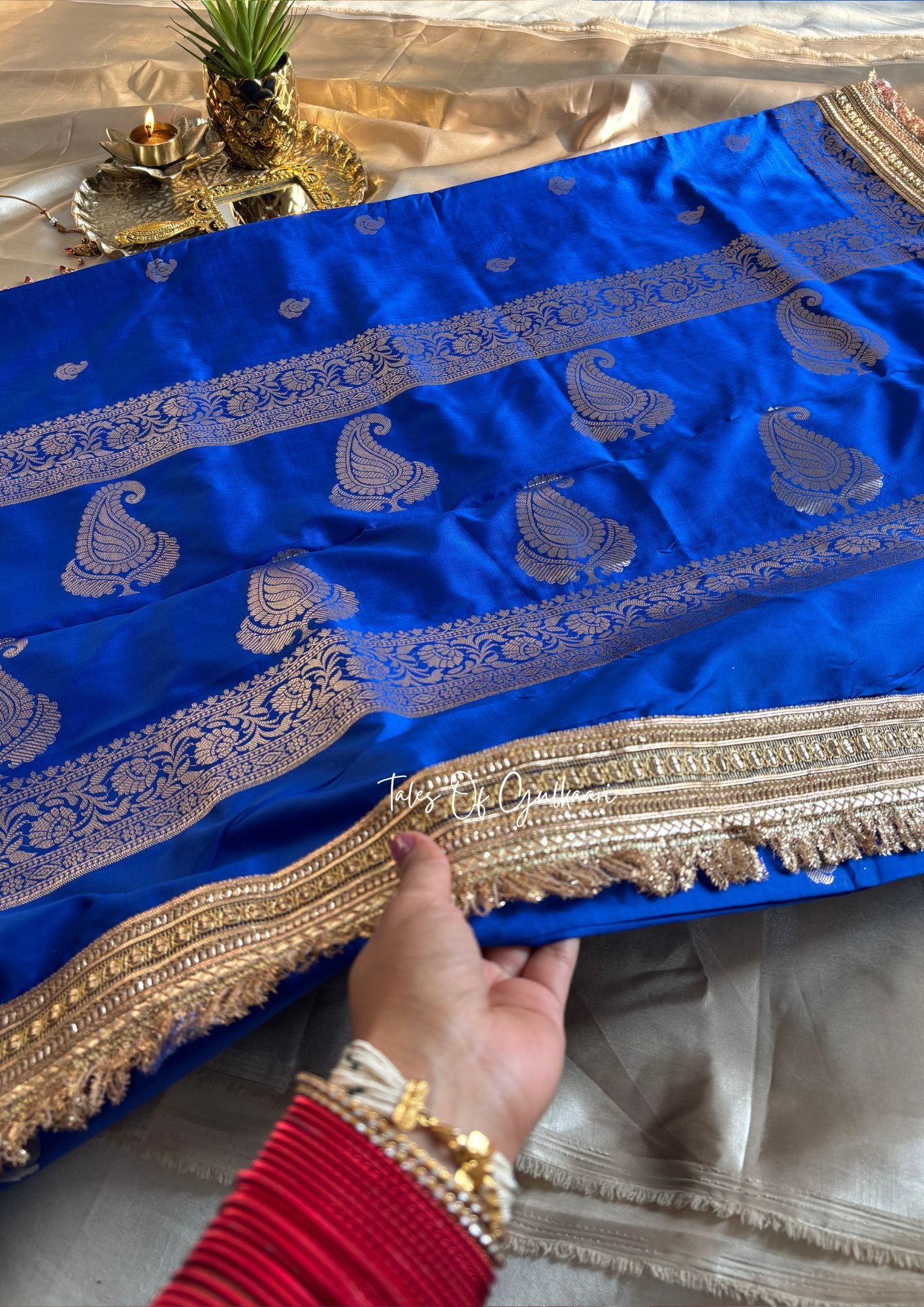 The Nazakat ~ Soft Silk Saree In Blue with Lace Work