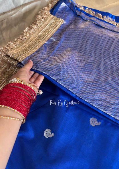 The Nazakat ~ Soft Silk Saree In Blue with Lace Work