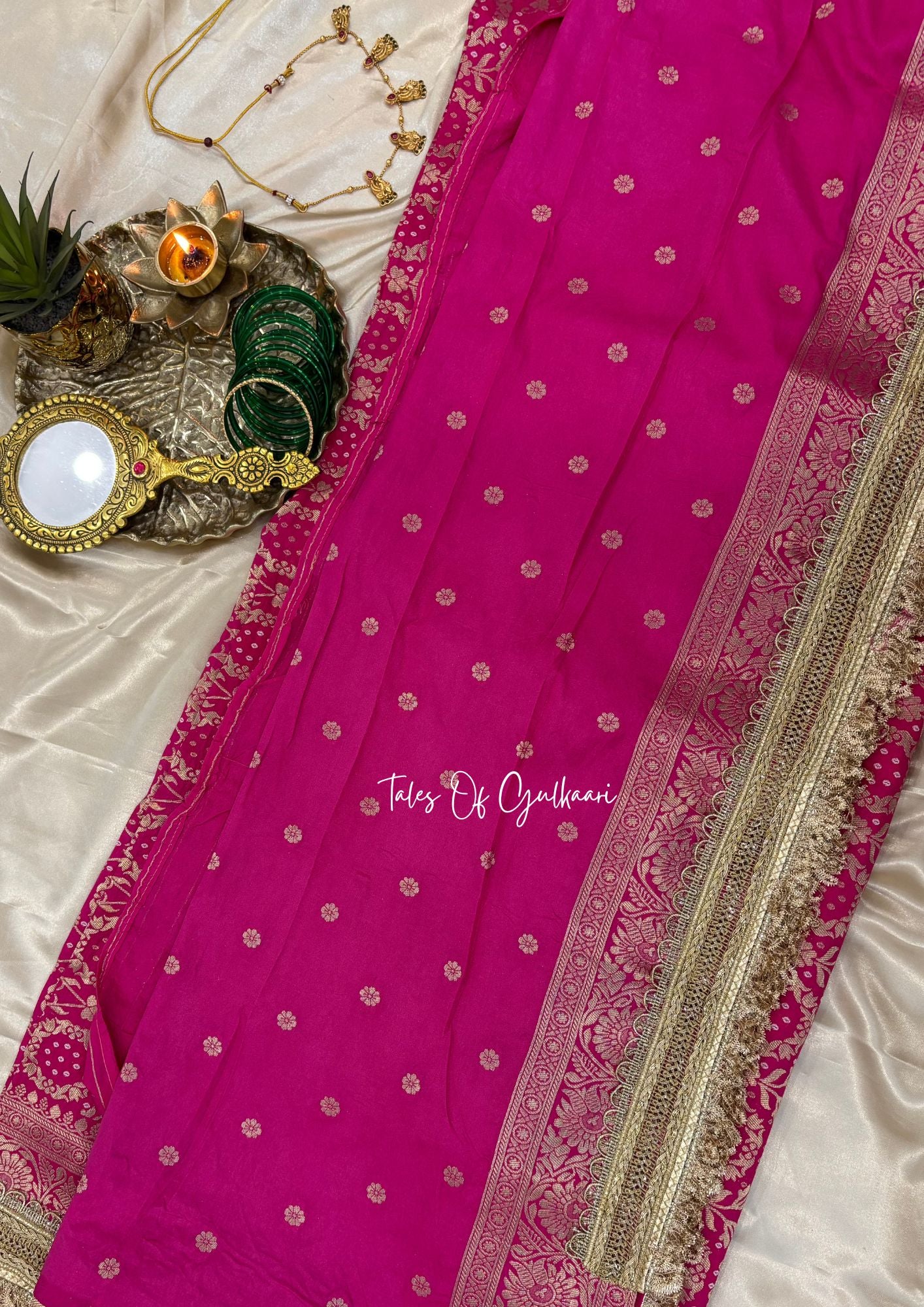 The Noor-E-Bandhej ~ Soft Katan Silk Saree In Pink with Lace Work