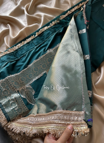 The Nazakat ~ Soft Silk Saree In Dark Green with Lace Work