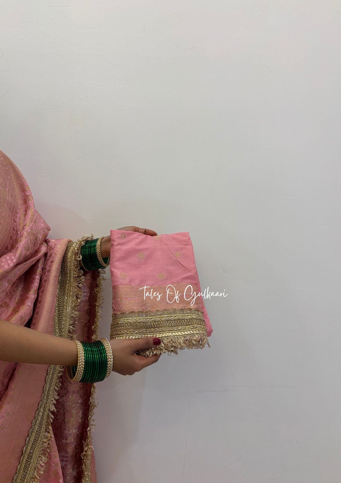 The Noor-E-Bandhej ~ Soft Katan Silk Saree In Peach Color with Lace Work