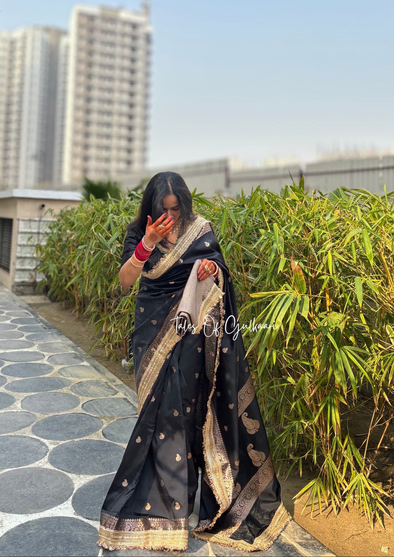 The Nazakat ~ Soft Silk Saree In Black with Lace Work