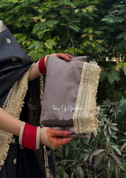 The Nazakat ~ Soft Silk Saree In Black with Lace Work