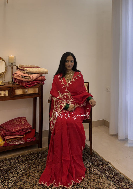 Rajputana Inspired – Soft Silk Gota & Pearl Pallu Edit ~ Red