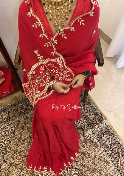 Rajputana Inspired – Soft Silk Gota & Pearl Pallu Edit ~ Red