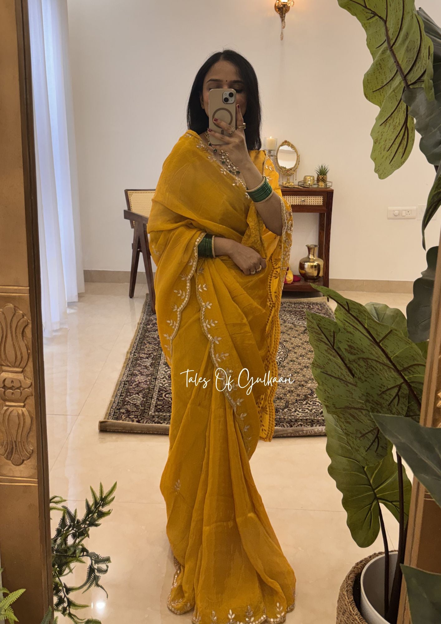 Rajputana Inspired – Soft Silk Gota & Pearl Pallu Edit ~ Mustard Yellow