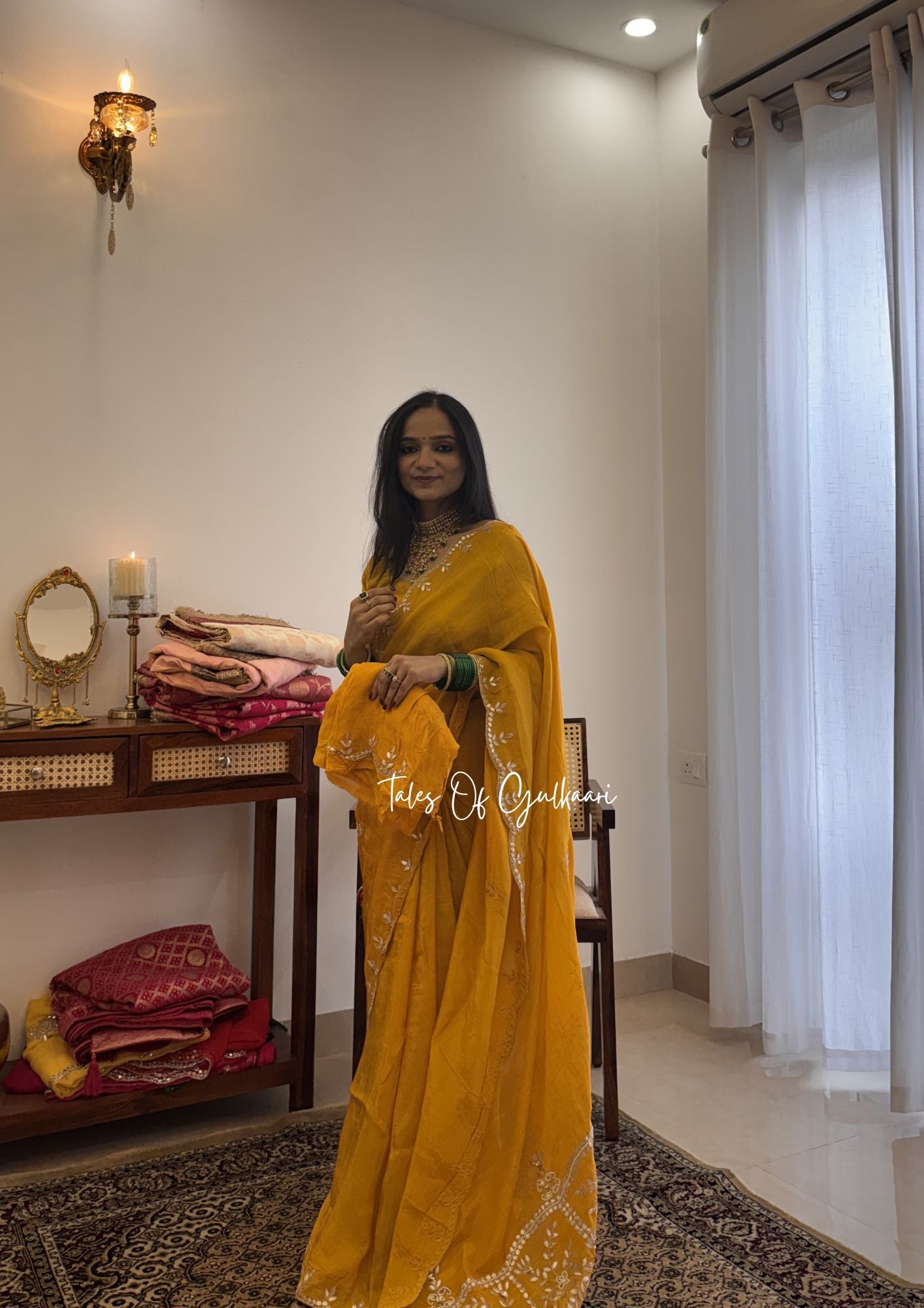 Rajputana Inspired – Soft Silk Gota & Pearl Pallu Edit ~ Mustard Yellow