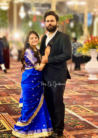 The Nazakat ~ Soft Silk Saree In Blue with Lace Work