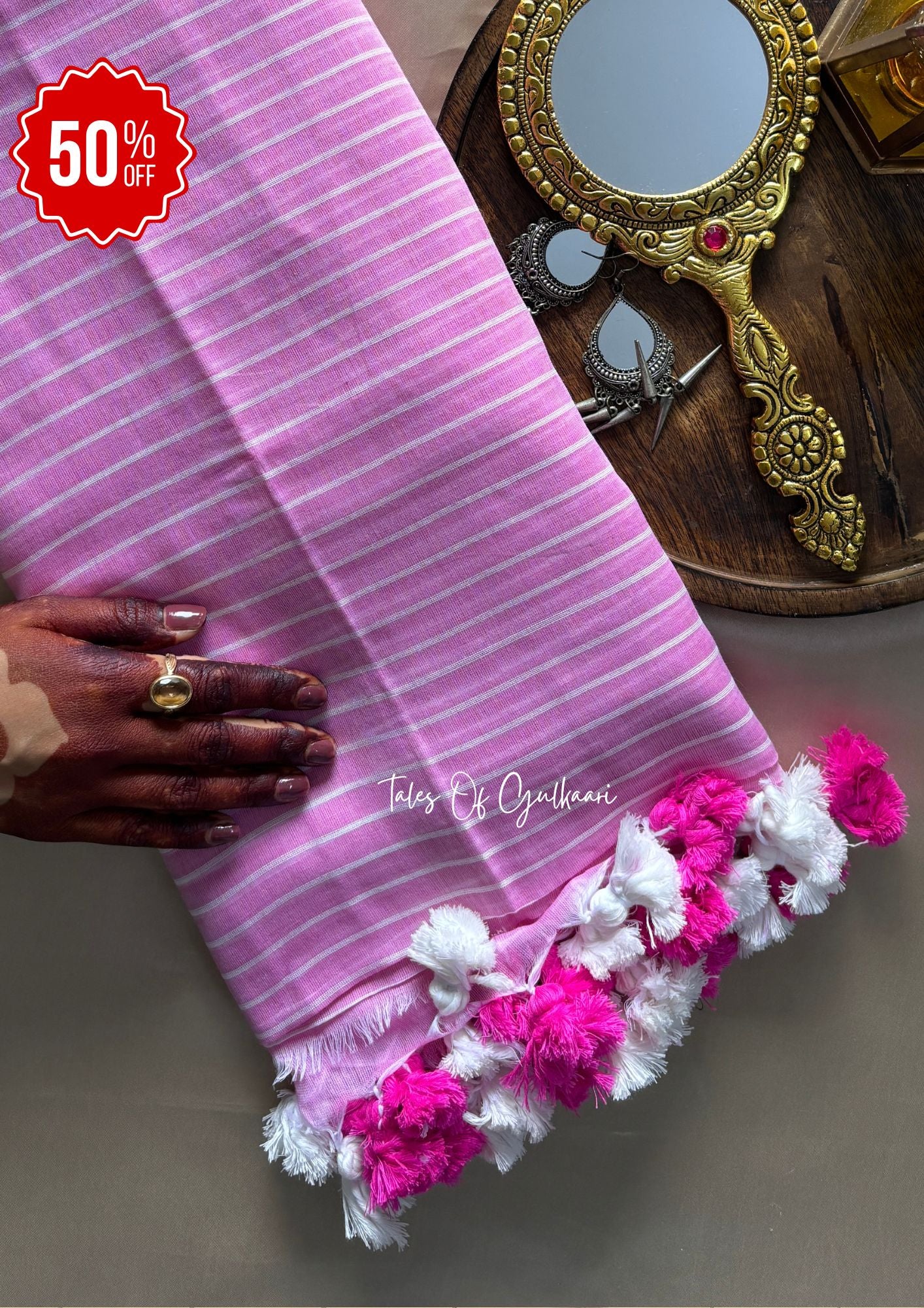 The Soft Pink -Striped Mulmul Cotton Saree