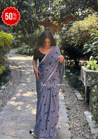 The Grey & Black Love - Mulmul Cotton Saree