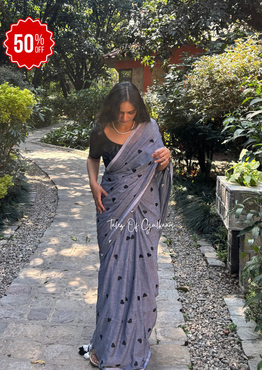 The Grey & Black Love - Mulmul Cotton Saree