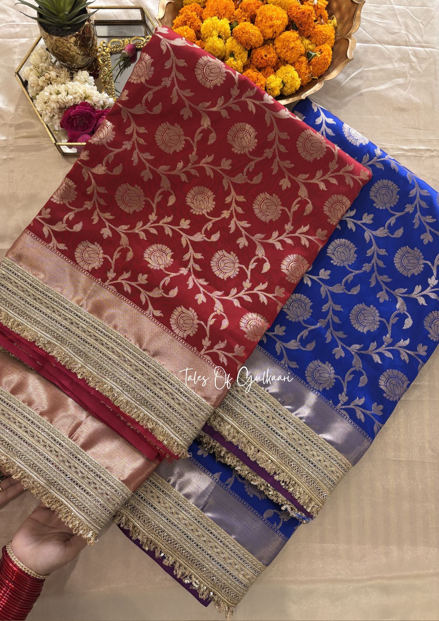 Gul ~ Soft Silk Saree in Red with Lace Work
