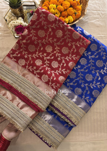 Gul ~ Soft Silk Saree in Red with Lace Work