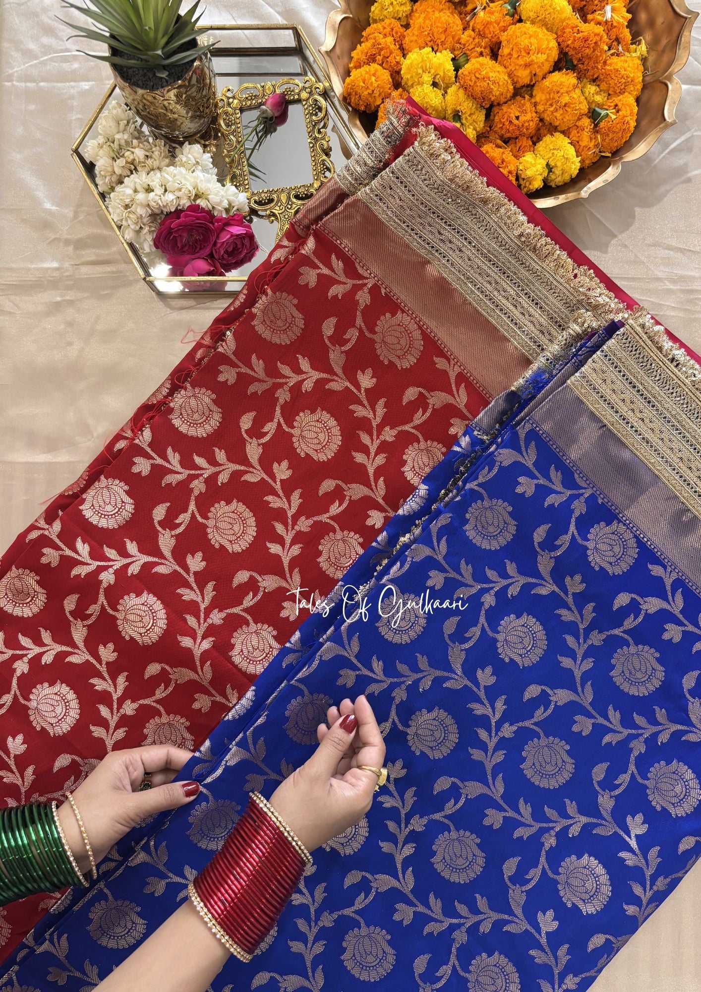 Gul ~ Soft Silk Saree in Blue with Lace Work