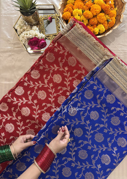 Gul ~ Soft Silk Saree in Blue with Lace Work