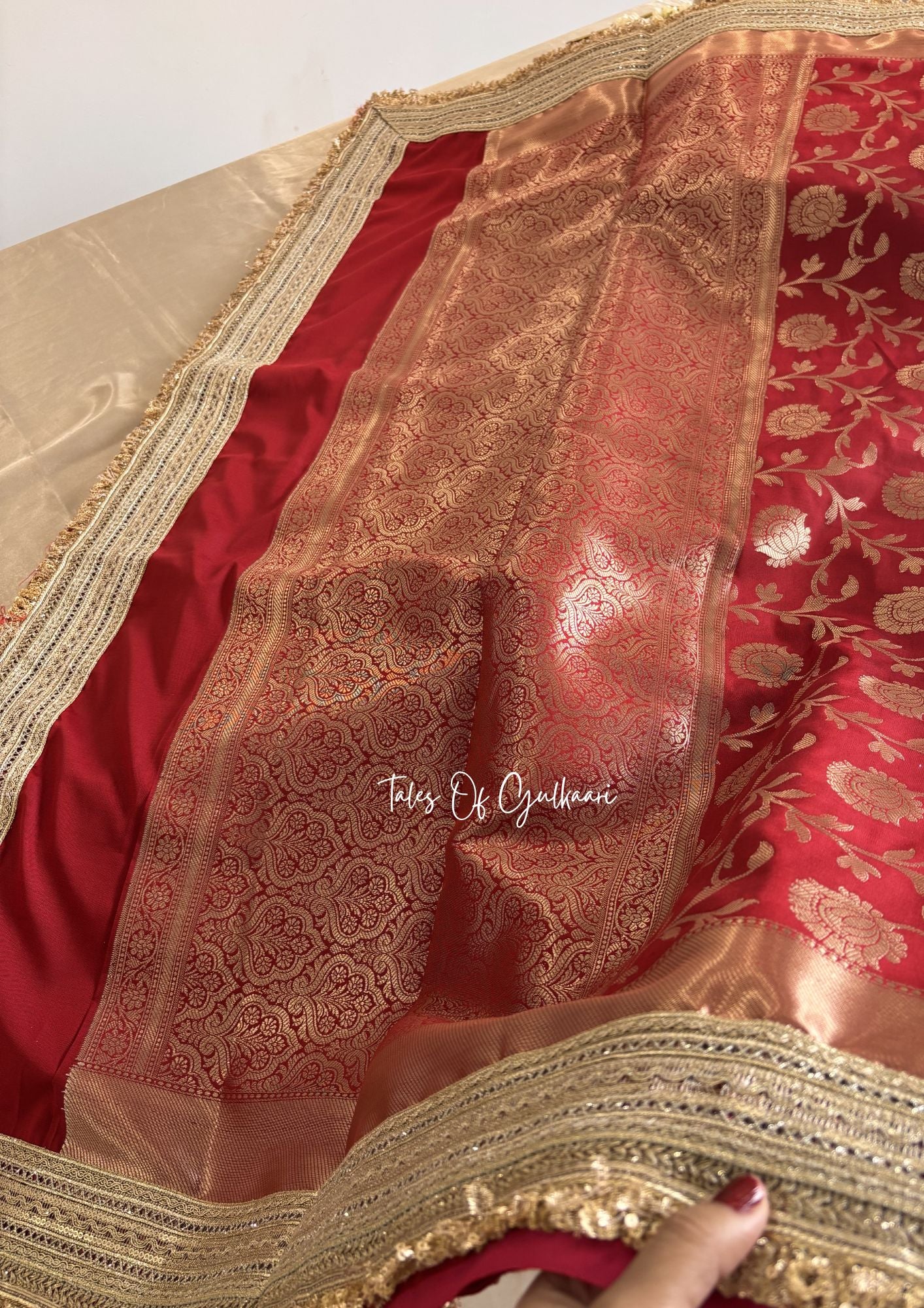 Gul ~ Soft Silk Saree in Red with Lace Work
