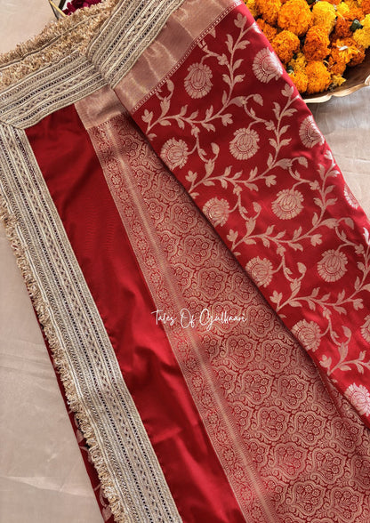 Gul ~ Soft Silk Saree in Red with Lace Work