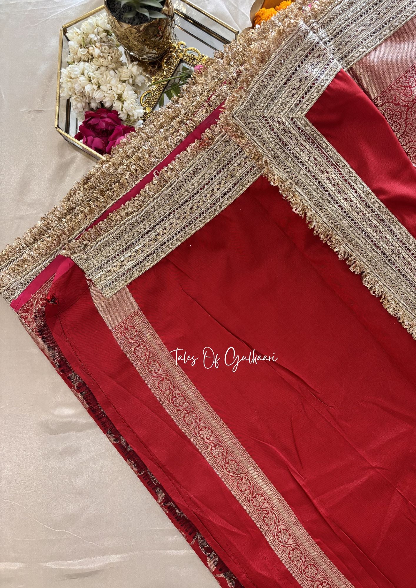 Gul ~ Soft Silk Saree in Red with Lace Work