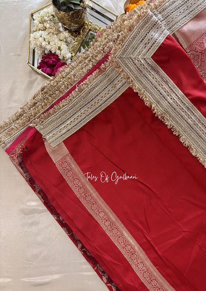 Gul ~ Soft Silk Saree in Red with Lace Work