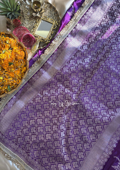 The Chaand ~ Soft Mashu Katan Silk Saree In Purple With Lace Work