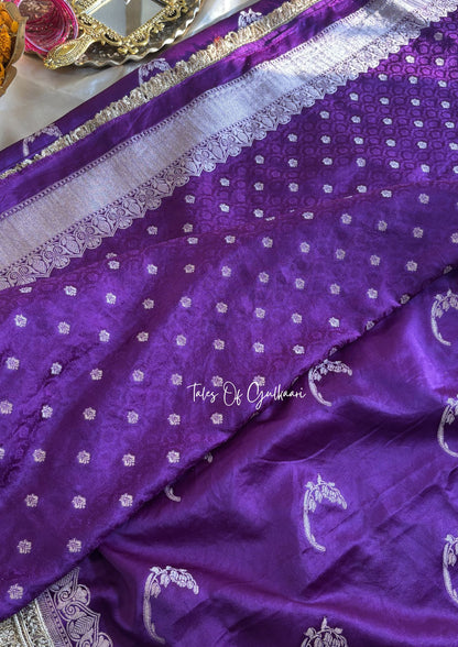 The Chaand ~ Soft Mashu Katan Silk Saree In Purple With Lace Work