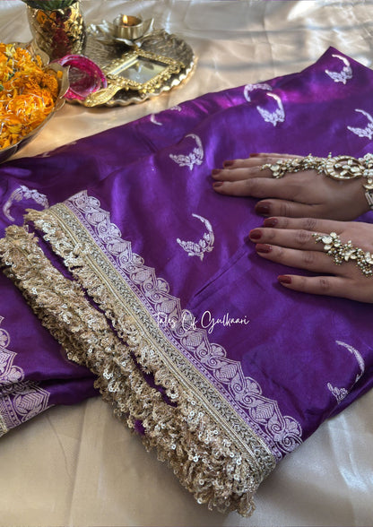 The Chaand ~ Soft Mashu Katan Silk Saree In Purple With Lace Work