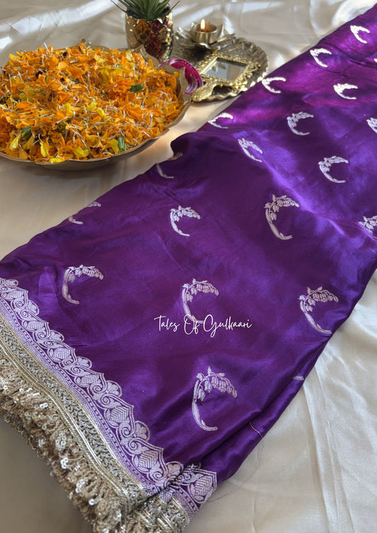 The Chaand ~ Soft Mashu Katan Silk Saree In Purple With Lace Work