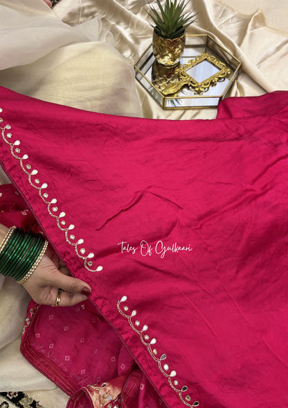 The Rajsi Bandhej ~ Premium Soft Modal Dola Silk Saree with Lagdi Patta ~ Pink✨