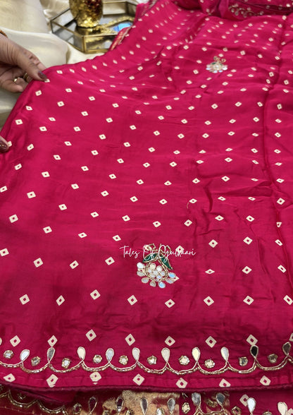 The Rajsi Bandhej ~ Premium Soft Modal Dola Silk Saree with Lagdi Patta ~ Pink✨