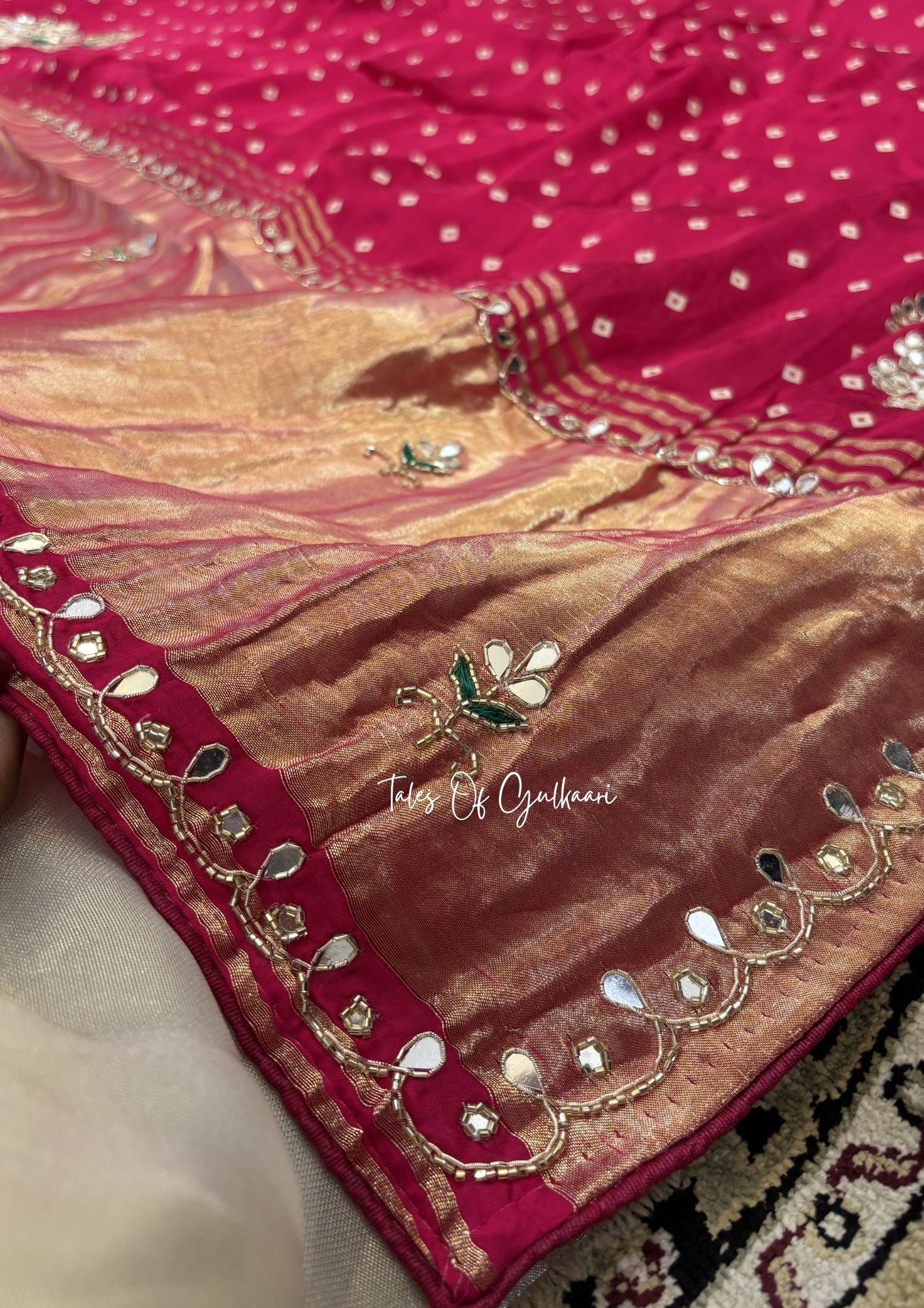 The Rajsi Bandhej ~ Premium Soft Modal Dola Silk Saree with Lagdi Patta ~ Pink✨
