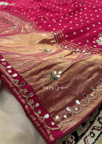 The Rajsi Bandhej ~ Premium Soft Modal Dola Silk Saree with Lagdi Patta ~ Pink✨