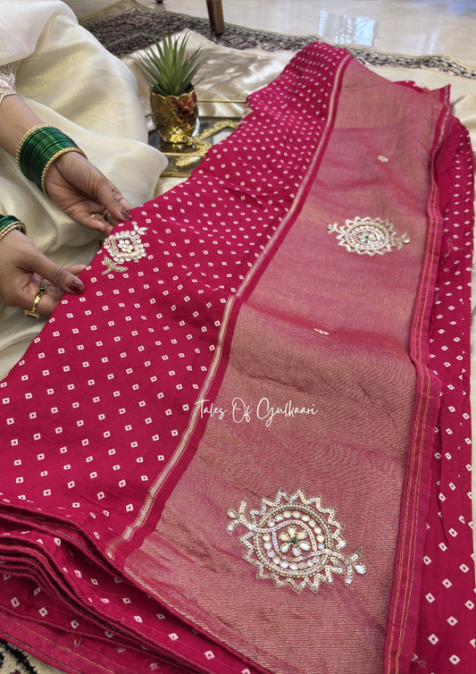 The Bandhej ~ Soft Uppada Silk Saree with Zari pallu ~ Pink