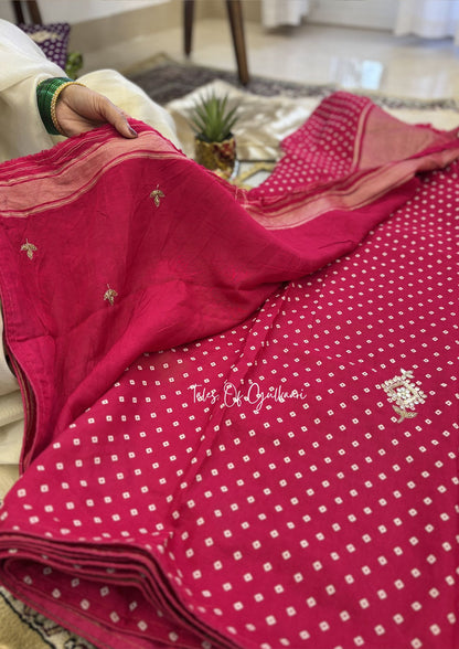 The Bandhej ~ Soft Uppada Silk Saree with Zari pallu ~ Pink