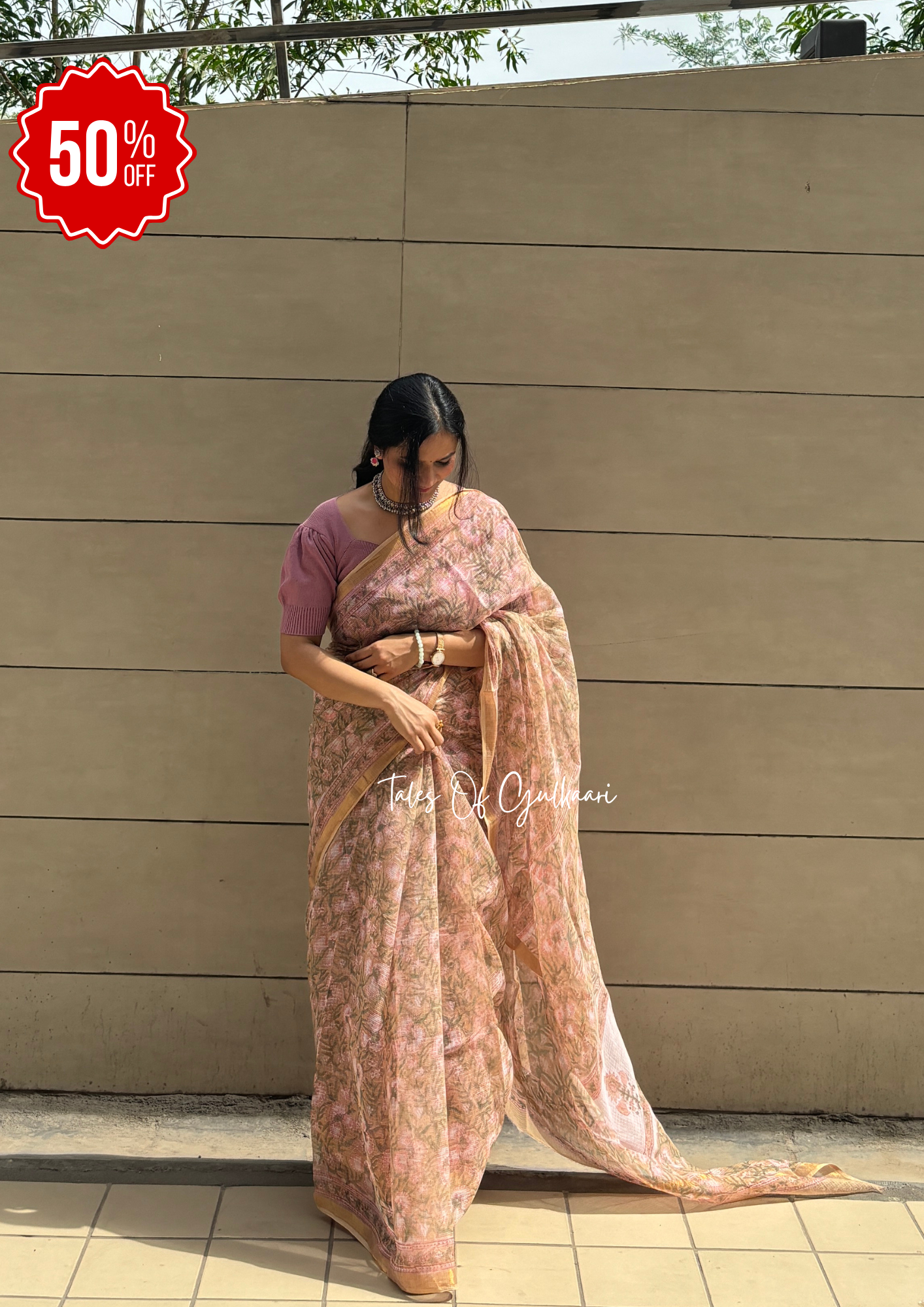 The peachy pink magic- Hand-Block Prints Pure Kota Doria Saree