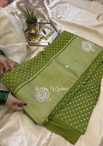 The Bandhej ~ Soft Uppada Silk Saree with Zari pallu ~ Green