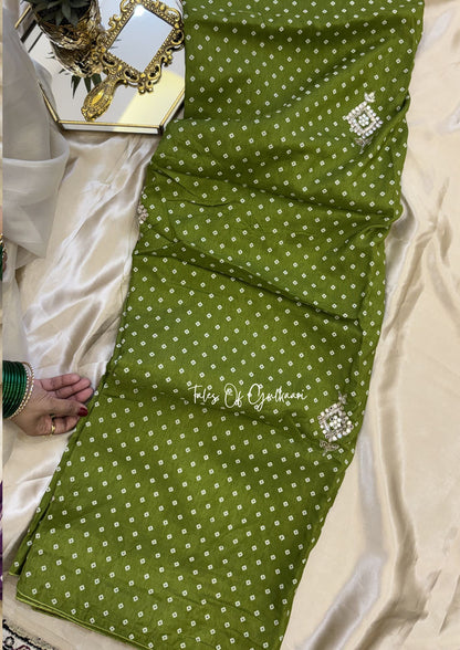 The Bandhej ~ Soft Uppada Silk Saree with Zari pallu ~ Green