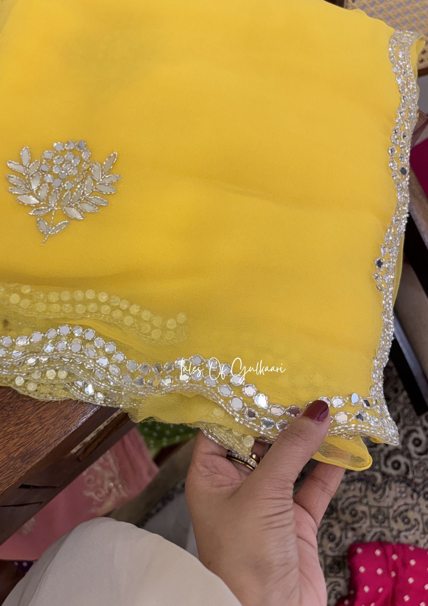 Sheesh Mahal Premium Soft Georgette Saree – Mirror Gota Elegance ~ Lemon Yellow