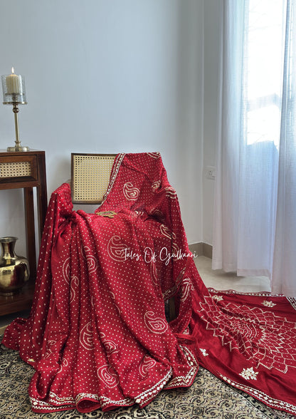 Rang-E-Riwaayat – Soft Modal Silk Bandhej Saree ~ Red