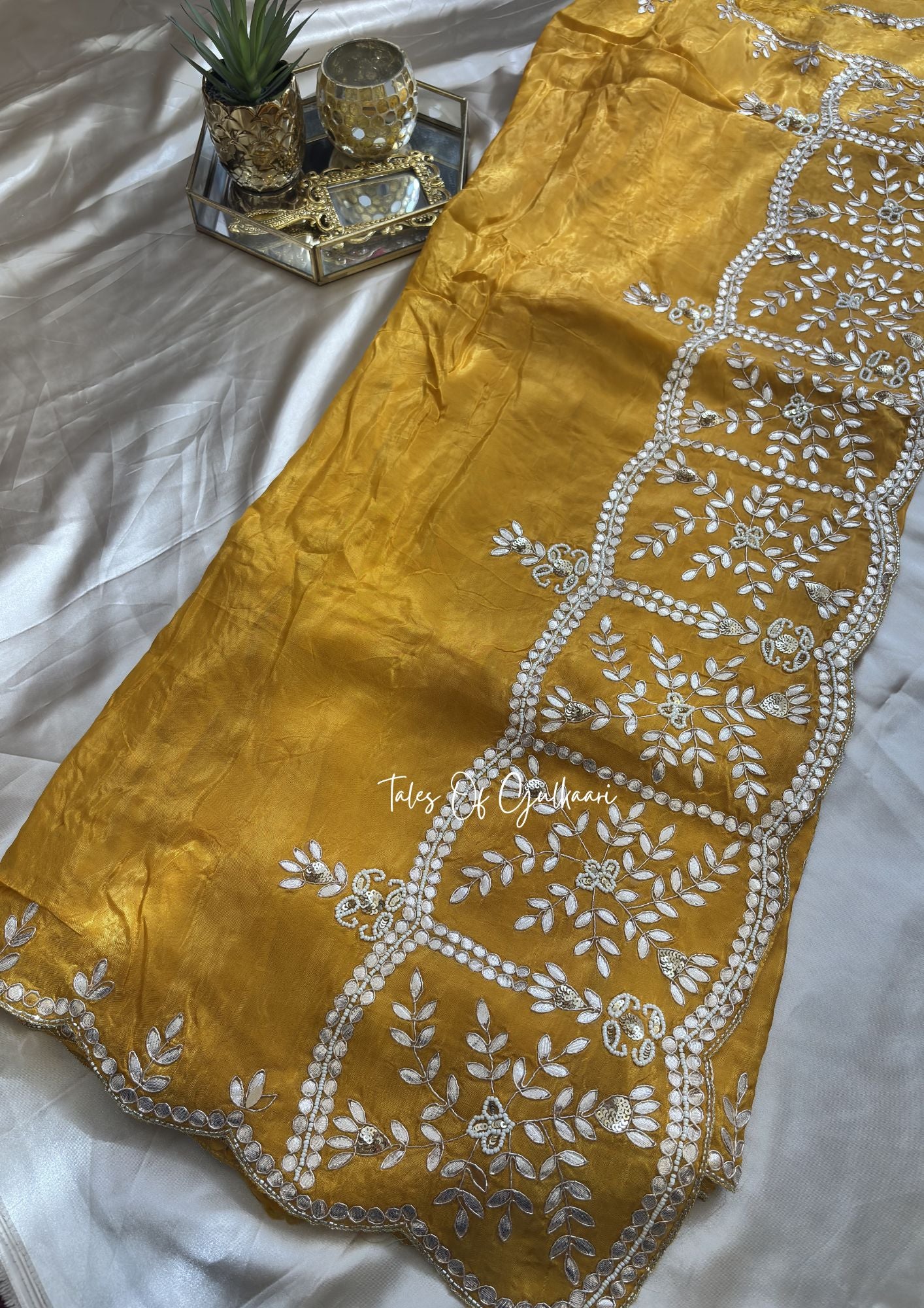 Rajputana Inspired – Soft Silk Gota & Pearl Pallu Edit ~ Mustard Yellow